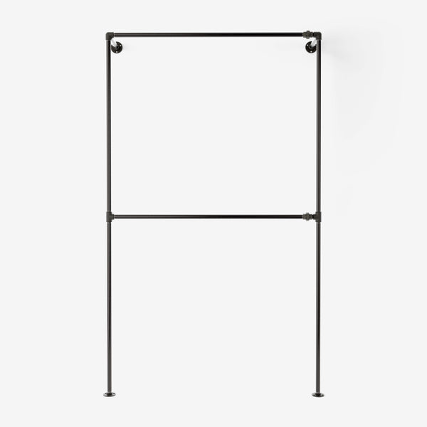 Double wall-mounted clothes rail made of dark pipes