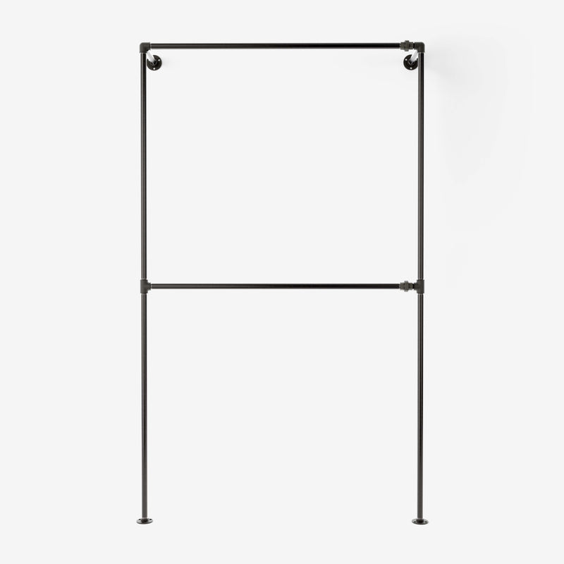 Double wall-mounted clothes rail made of dark pipes