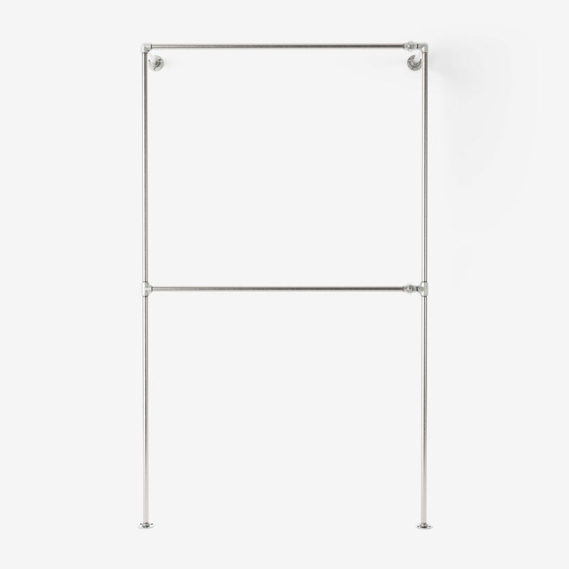 Double wall-mounted clothes rail made of silver pipes