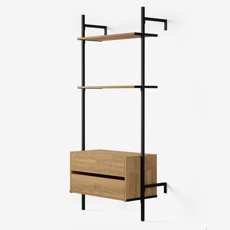 Ramme walk -in 1 rad garderobesystem med kommode - (2 hyller + 1 kommode)